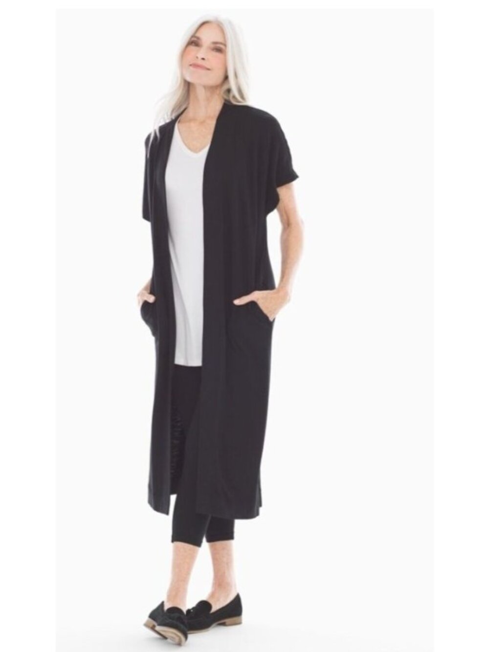 Soma Slub Terry Long Cardigan Duster Pockets Size small black new $79